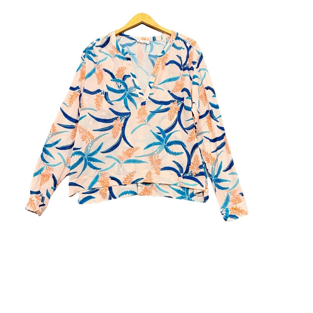 Carve Designs Womens Blouse Popover Crepe Floral Lightweight Top Large Tropical